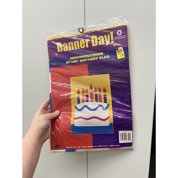 VTG ‘93 Happy Birthday Cake And Candles Banner/ Poster Bright Bold Colors SEALED - Picture 1 of 3